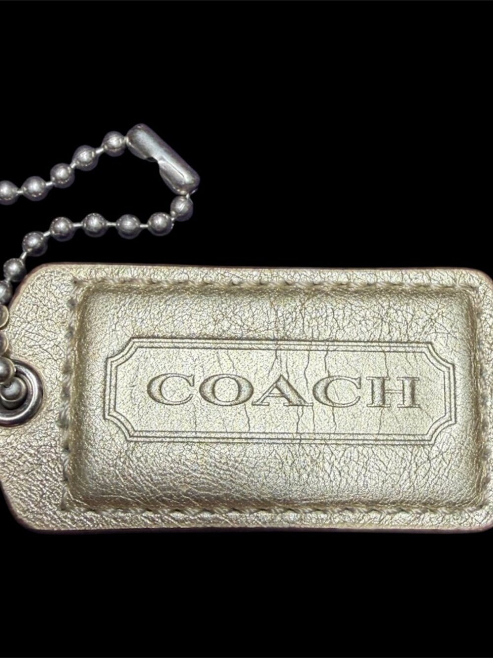 Coach Metallic Gold Leather Hang Tag 2.5” Bag Charm Replacement Ball Chain